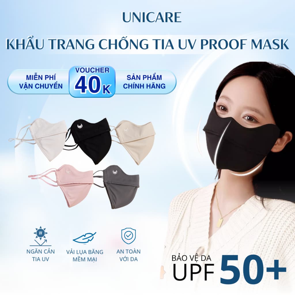 Khẩu trang Chống Tia UV UNICARE UV- Proof Mask Chất Lụa Băng Mềm Mịn Mát Thông Thoáng